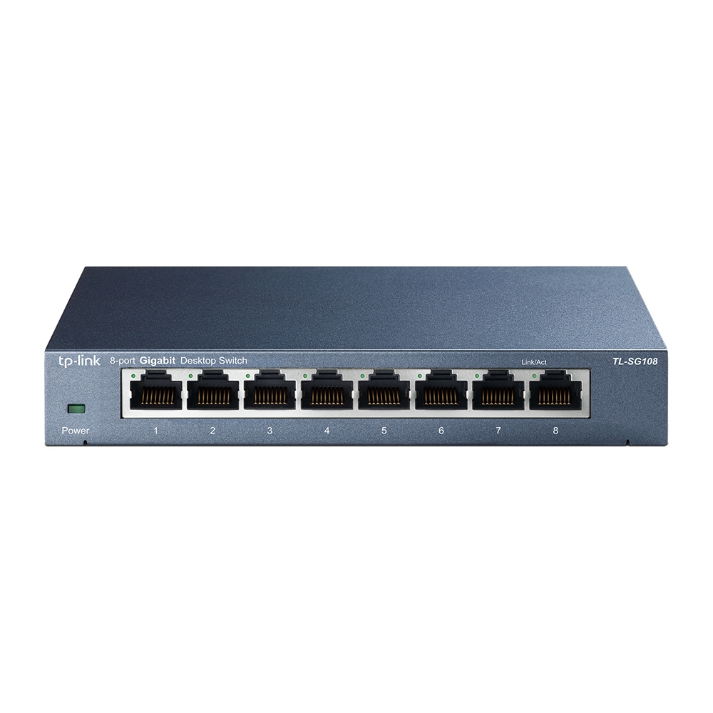 TP-Link TL-SG108 mit acht Netzwerkanschlüssen – offizielles Produktfoto
